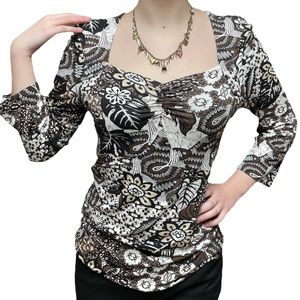 90s Y2K VINTAGE Brown Batik Print Pinup Style Top